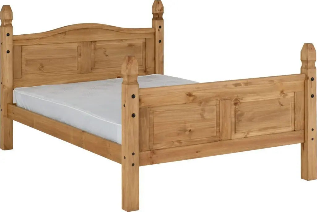Corona 4'6" Bed High Foot End Distressed Waxed Pine - Grab Some Furniture