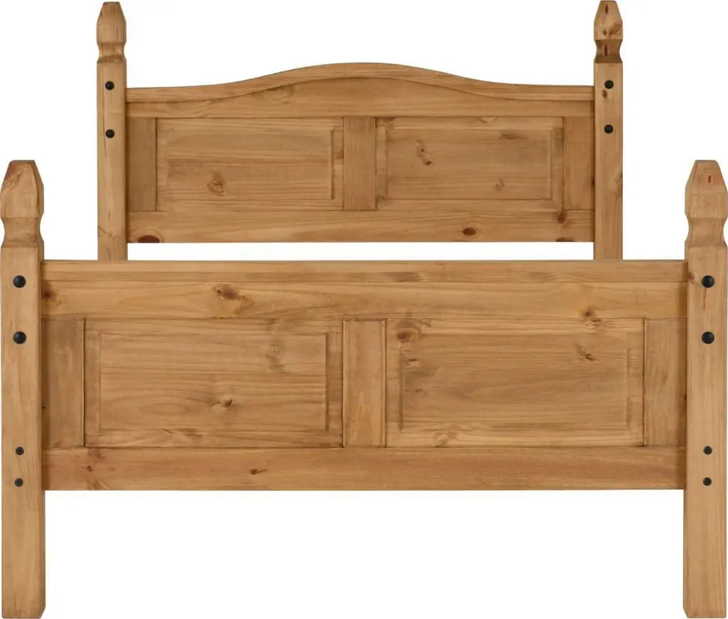 Corona 4'6" Bed High Foot End Distressed Waxed Pine - Grab Some Furniture