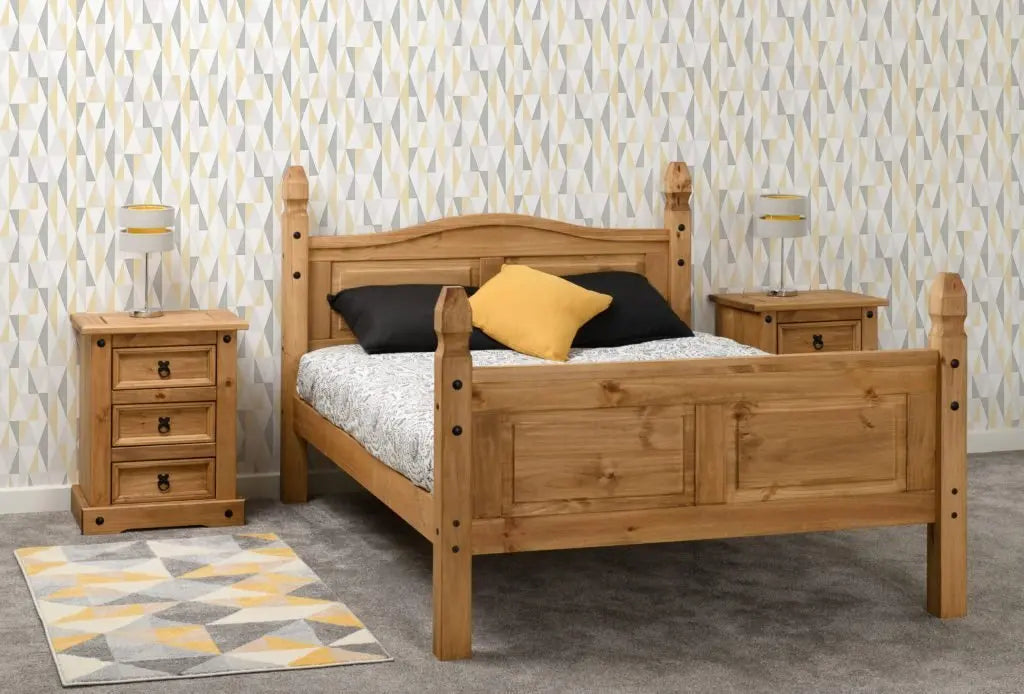 Corona 4'6" Bed High Foot End Distressed Waxed Pine - Grab Some Furniture