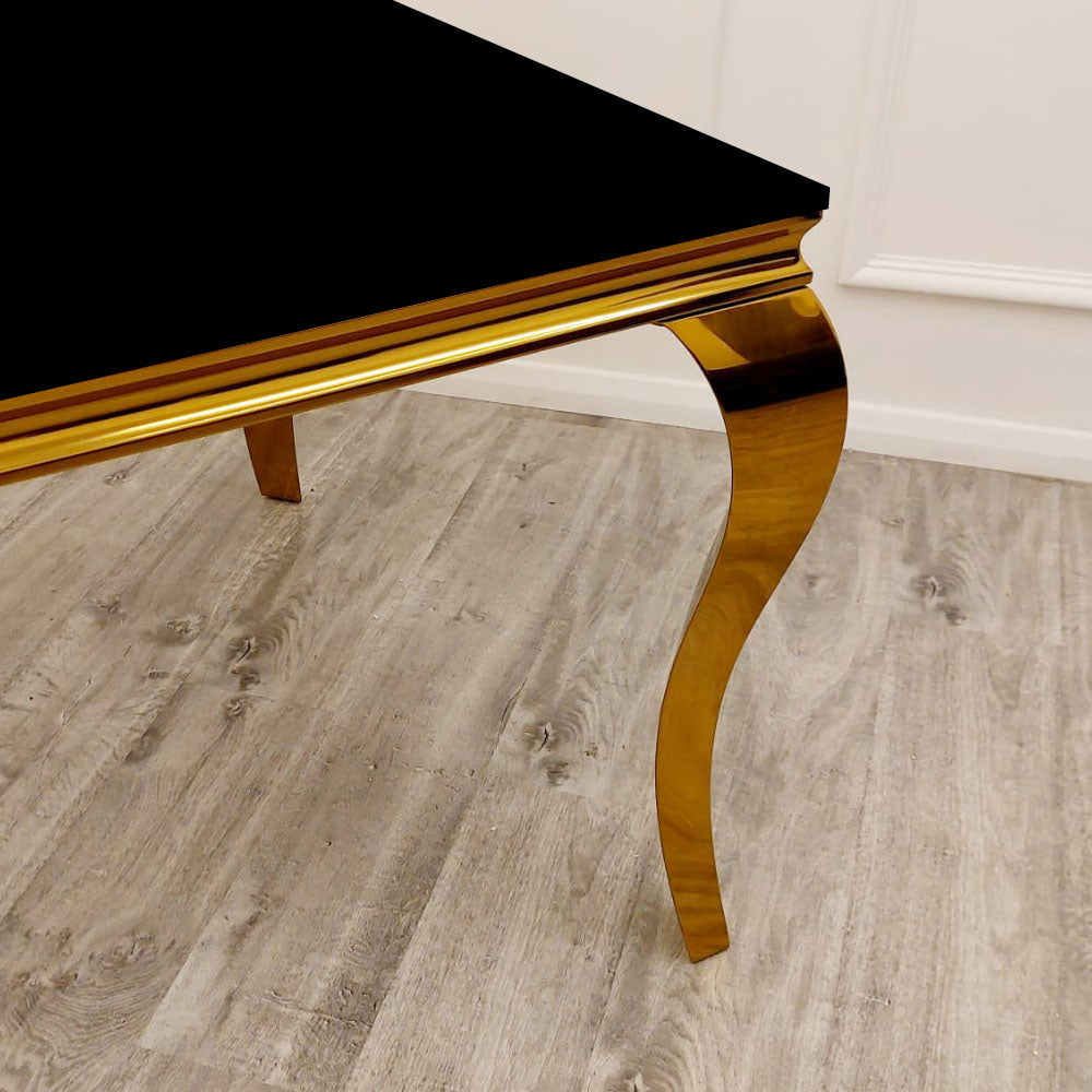Louis Gold 1m Dining Table with Black Glass Furnish 365 Limited
