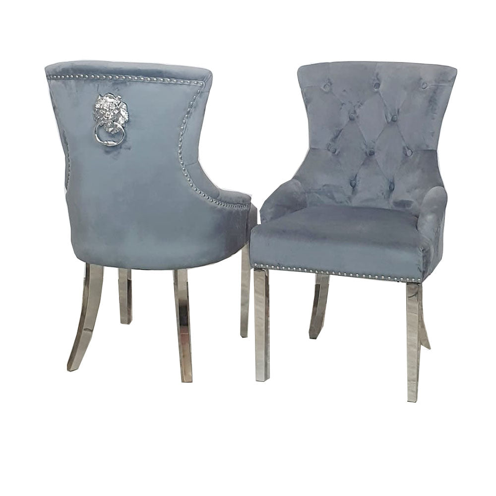 Megan Dining Chair ALL COLOURS Plain Back/Lion Knocker Furnish 365 Limited