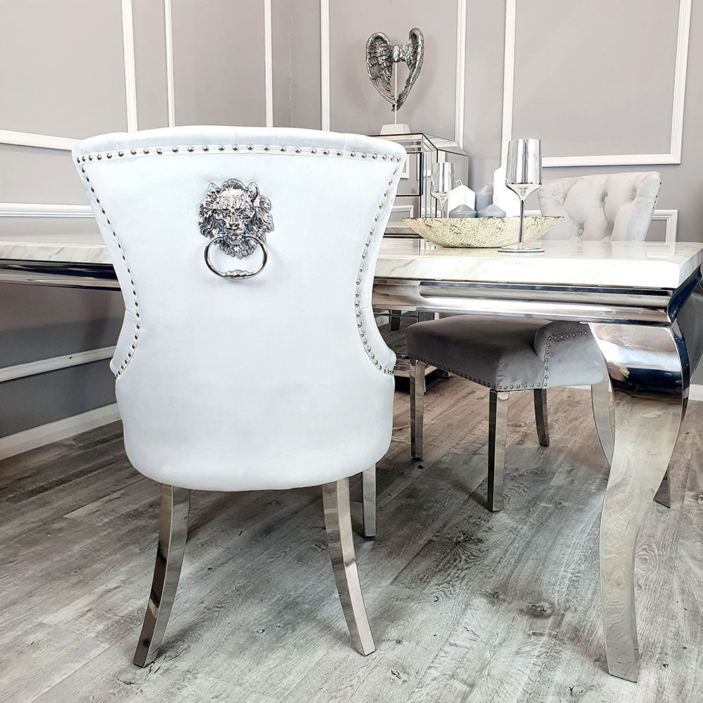 Megan Dining Chair ALL COLOURS Plain Back/Lion Knocker Furnish 365 Limited