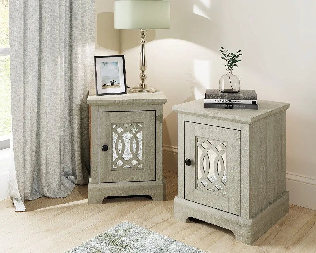 Amelie 1 Door Mirrored Bedside Table Pair - Grab Some Furniture