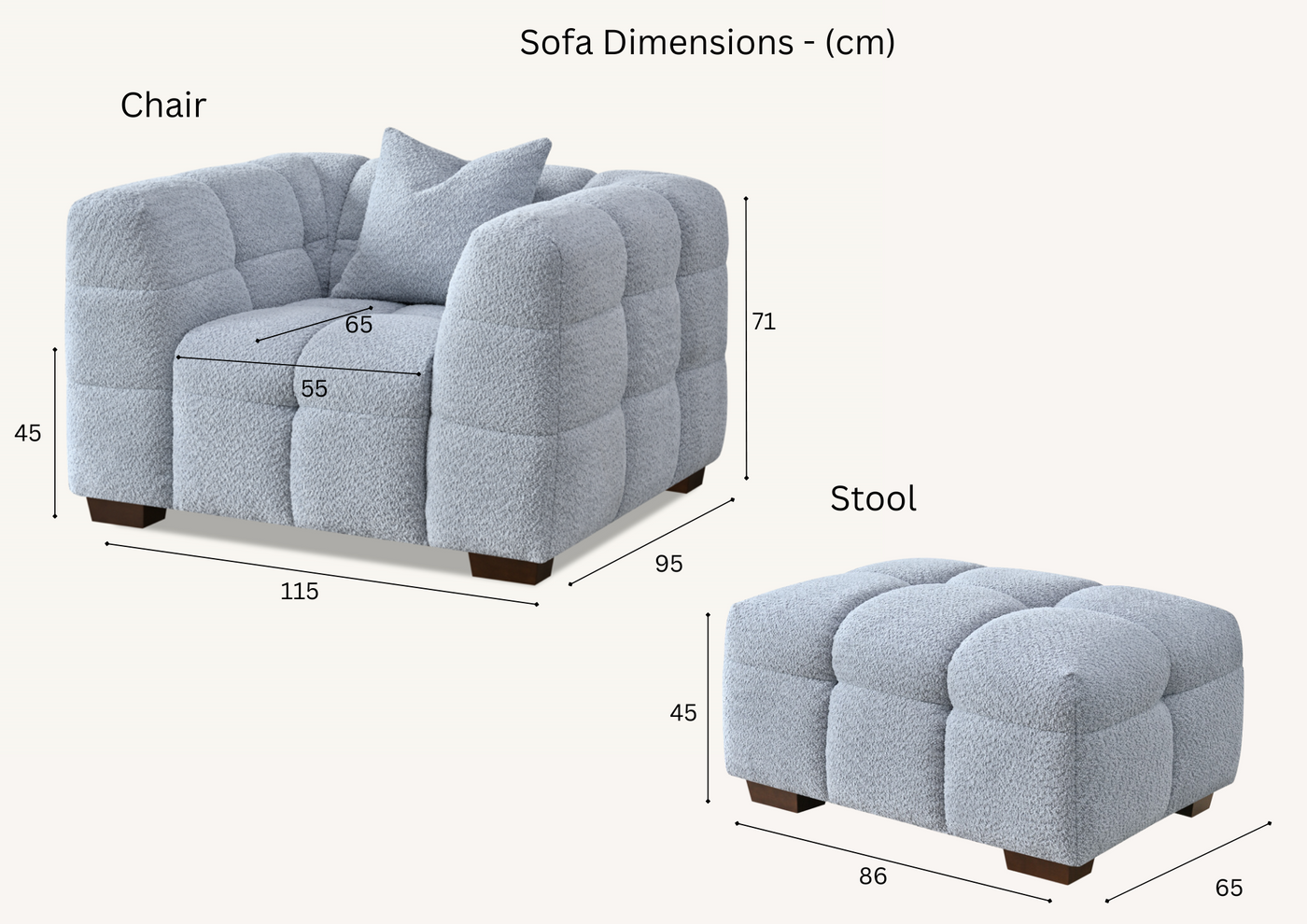 Aluxo Tribeca Sofa Range in Pearl Boucle Fabric