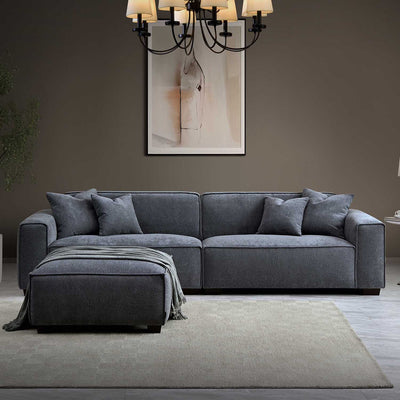 Aluxo Dakota 4 Seater Sofa with Chaise in Charcoal Boucle