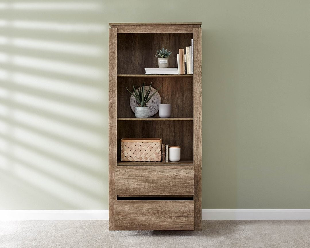 Canyon Oak 2 Drawer Bookcase - Grab Some Furniture