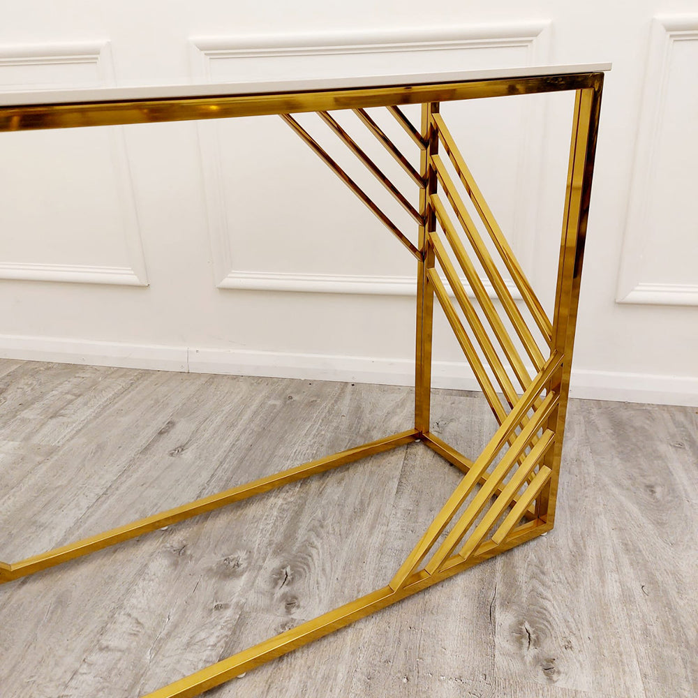 Azure Gold Console Table with Polar White Sintered Top Furnish 365 Limited