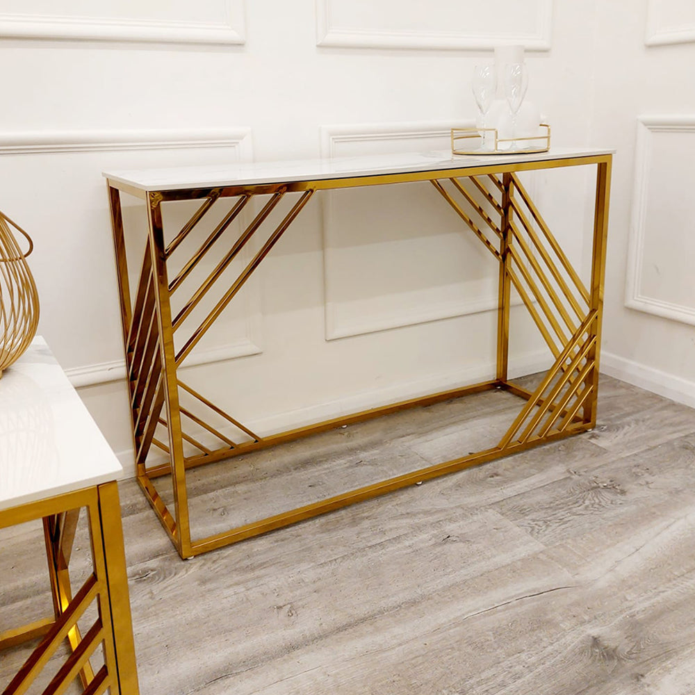 Azure Gold Console Table with Polar White Sintered Top Furnish 365 Limited