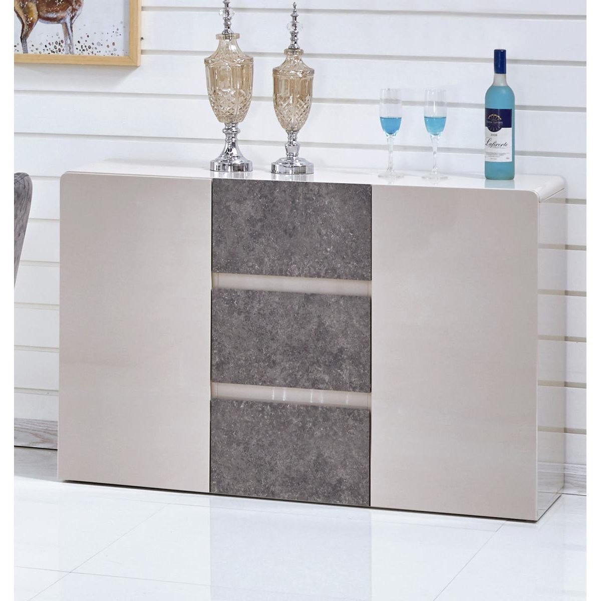 Belarus High Gloss Sideboard Cream & Stone - Grab Some Furniture