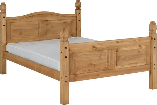 Corona 4'6" Bed High Foot End Distressed Waxed Pine - Grab Some Furniture