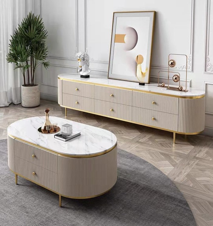 Cleo Ribbed Furniture Range - White & Gold Furnish 365 Limited