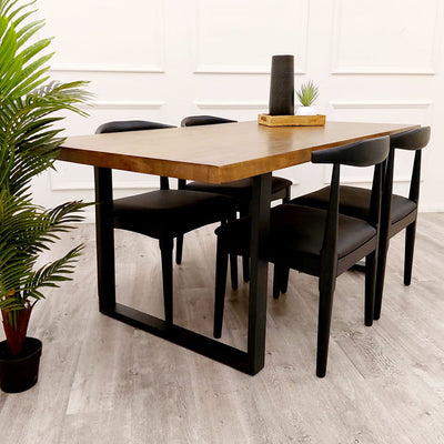 Freya 1.8 Dining Table Solid Dark Pine wood with Matt Black Metal Legs Furnish 365 Limited