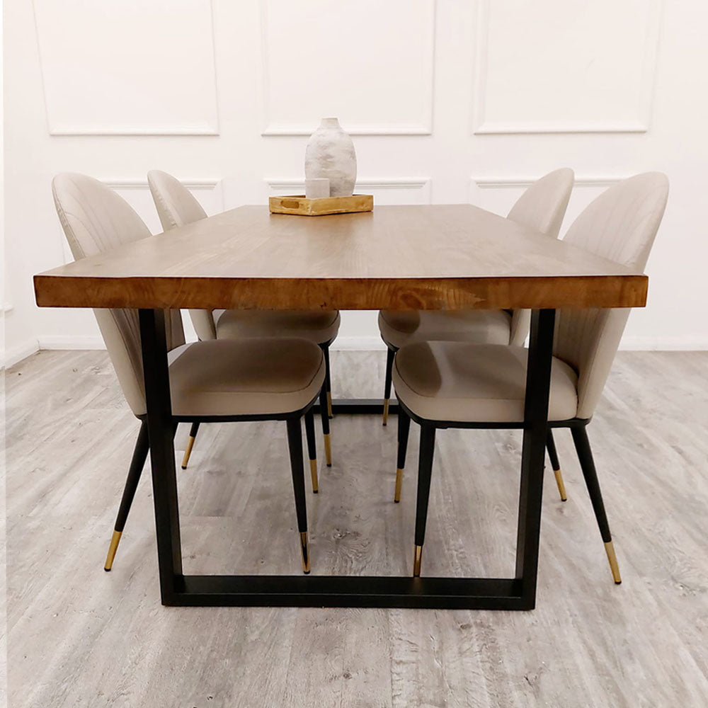 Freya 1.8 Dining Table Solid Dark Pine wood with Matt Black Metal Legs Furnish 365 Limited