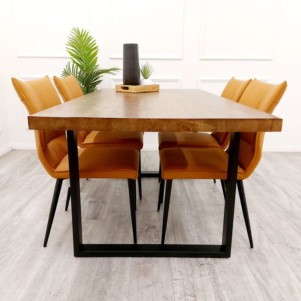 Freya 1.8 Dining Table Solid Dark Pine wood with Matt Black Metal Legs Furnish 365 Limited