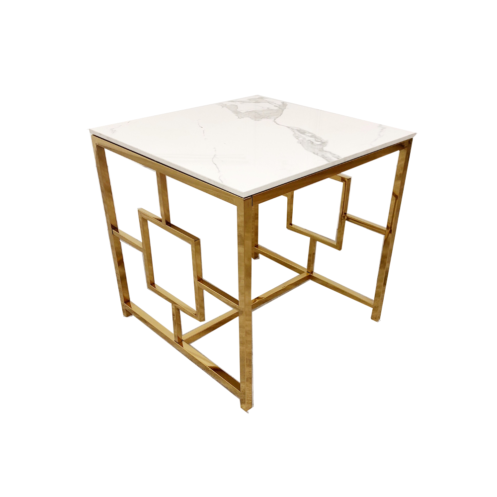 Geo Gold Lamp Table with Polar White Sintered Top Furnish 365 Limited