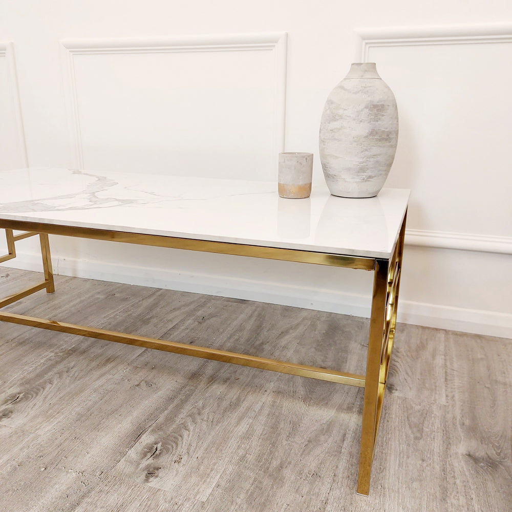 Geo Gold Coffee Table with Polar White Sintered Top Furnish 365 Limited