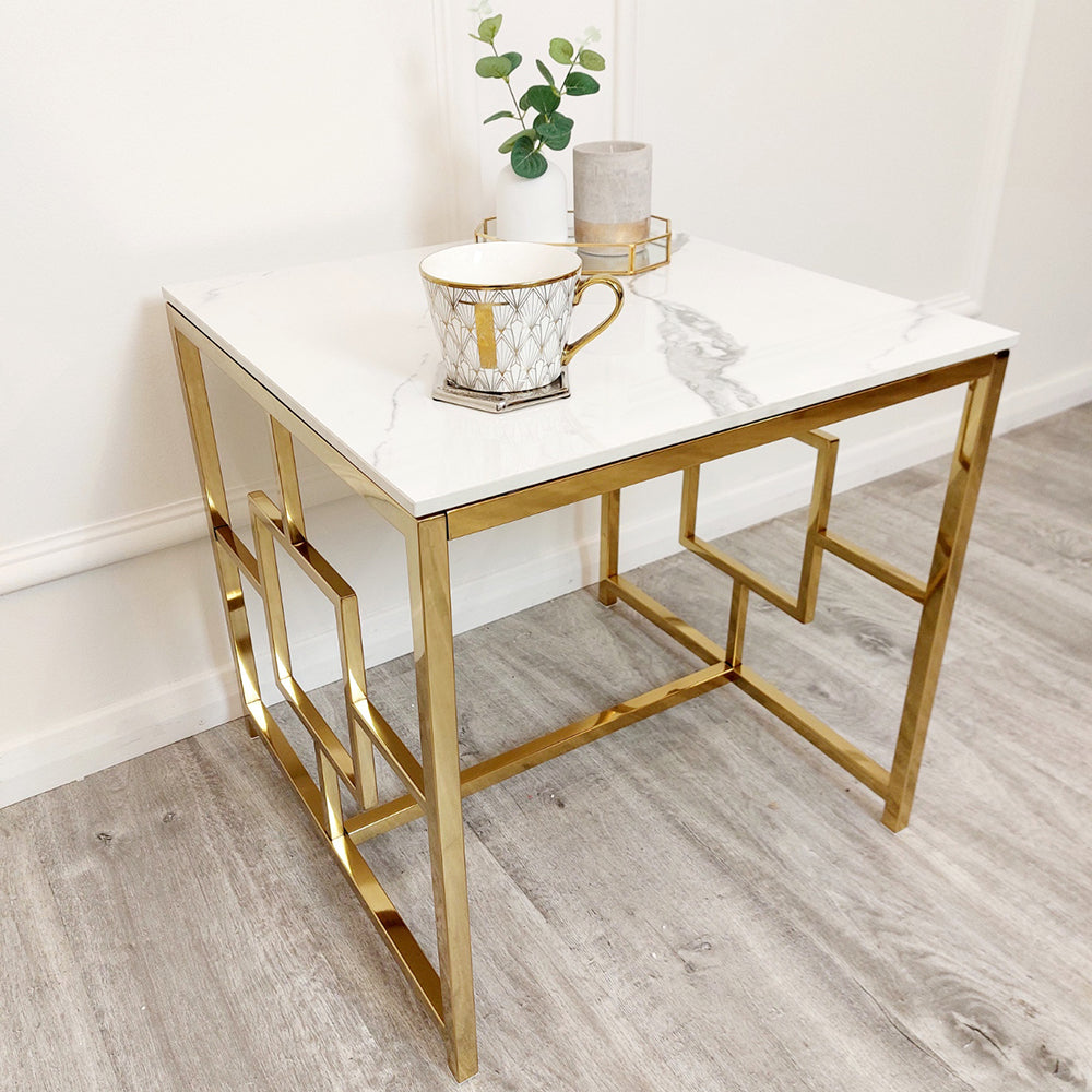 Geo Gold Lamp Table with Polar White Sintered Top Furnish 365 Limited