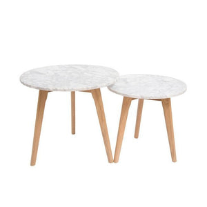 HARLOW ROUND NEST OF TABLES OAK-WHITE MARBLE TOP RANGE - Grab Some Furniture