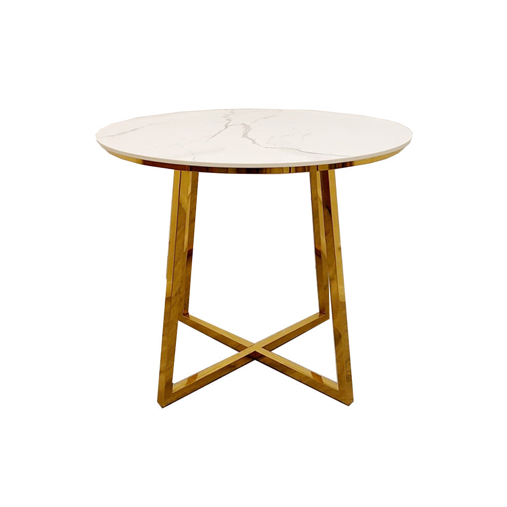 Juno Gold 90cm Round Dining Table with Polar White Sintered Stone Top Furnish 365 Limited