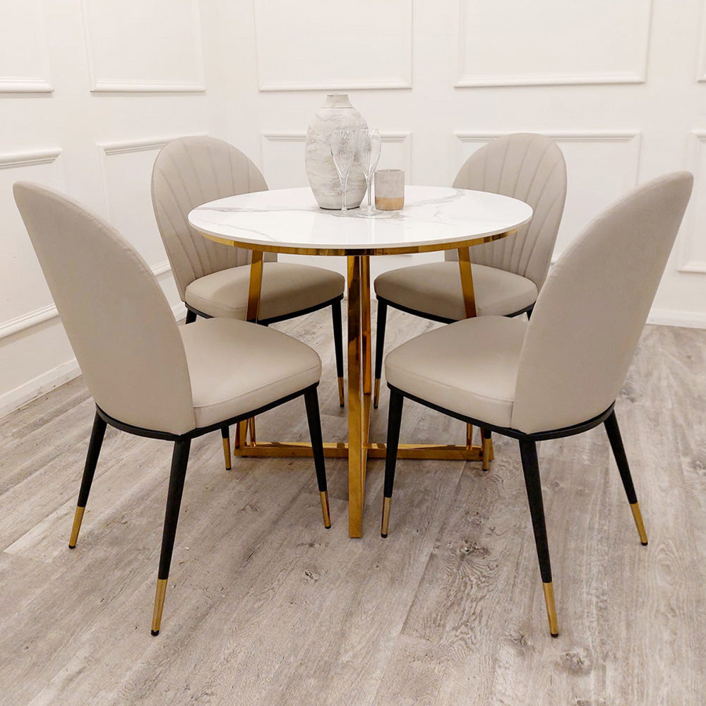 Juno Gold 90cm Round Dining Table with Polar White Sintered Stone Top Furnish 365 Limited