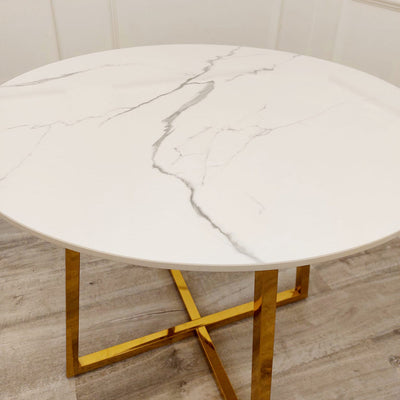 Juno Gold 90cm Round Dining Table with Polar White Sintered Stone Top Furnish 365 Limited