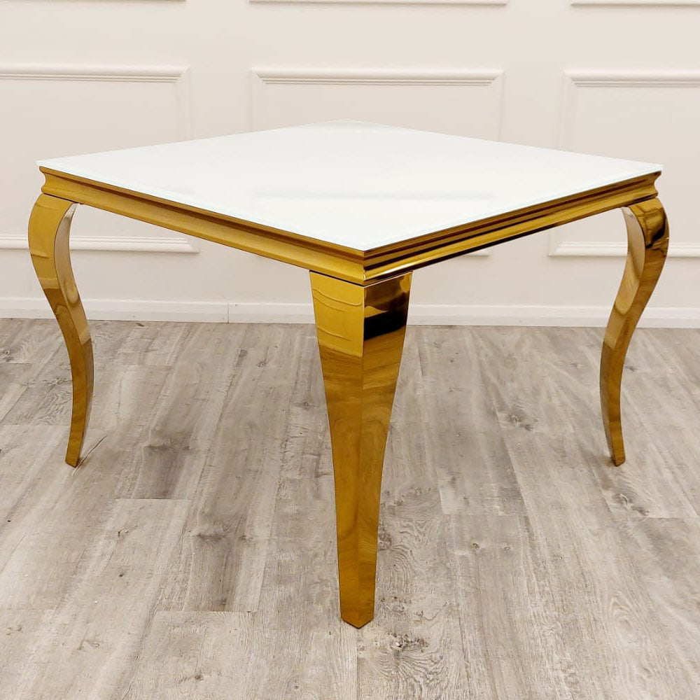 Louis Gold 1m Dining Table with White Glass Furnish 365 Limited