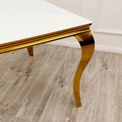 Louis Gold 1m Dining Table with White Glass Furnish 365 Limited