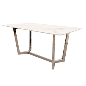 Lucien 1.6 Chrome Dining Table with Polar White Sintered Stone Top Furnish 365 Limited