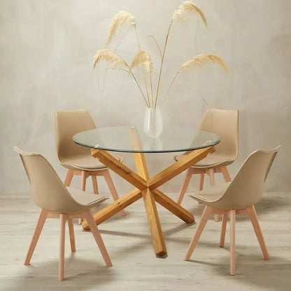 Oporto Dining Table Oak with Glass Top My Store
