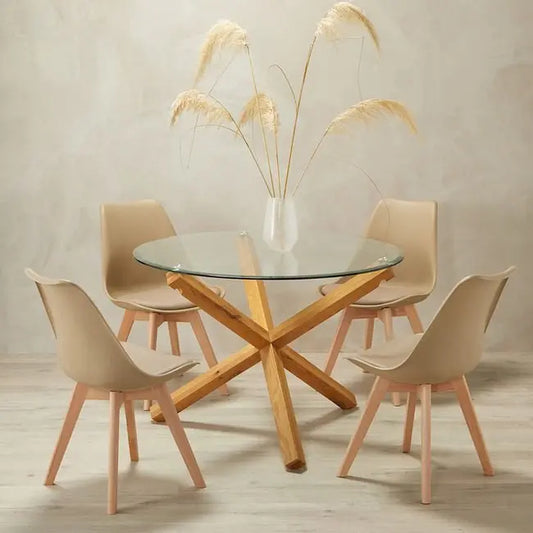 Oporto Dining Table Oak with Glass Top My Store