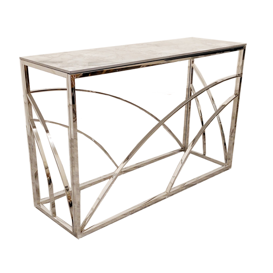 Stella Chrome Console Table with Stomach Ash Grey Sintered Top Furnish 365 Limited