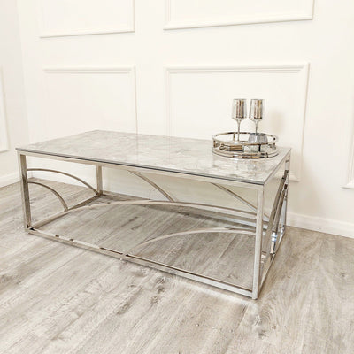 Stella Chrome Coffee Table with Stomach Ash Grey Sintered Top Furnish 365 Limited