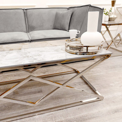 Vesta Chrome Coffee Table with Stomach Ash Sintered Stone Top Furnish 365 Limited