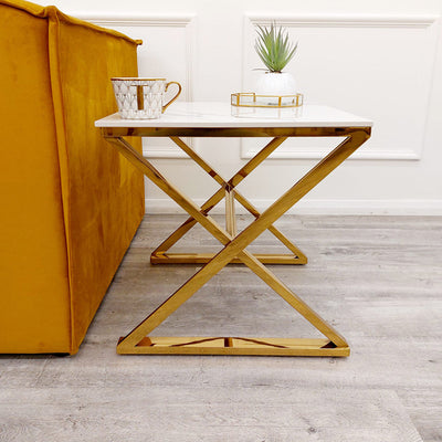 Zion Gold Lamp Table with Polar White Sintered Top Furnish 365 Limited