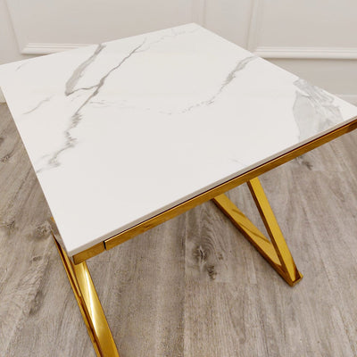 Zion Gold Lamp Table with Polar White Sintered Top Furnish 365 Limited