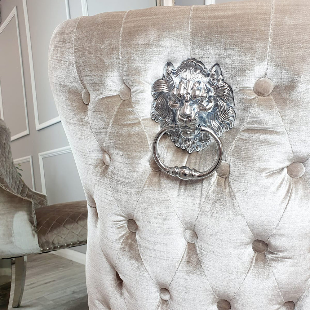 Chelsea Dining Chair ALL COLOURS with Lion Knocker & Buttoned Back Furnish 365 Limited