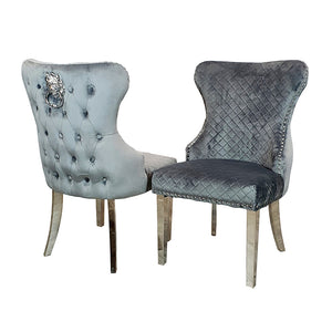 Chelsea Dining Chair ALL COLOURS with Lion Knocker & Buttoned Back Furnish 365 Limited