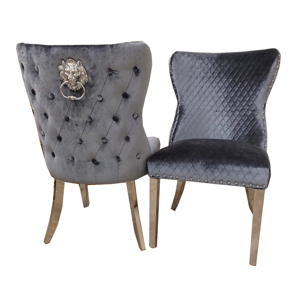 Chelsea Dining Chair ALL COLOURS with Lion Knocker & Buttoned Back Furnish 365 Limited