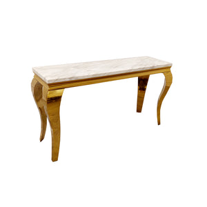 Louis Gold Console Table with Ivory Smoke Marble Top Furnish 365 Limited